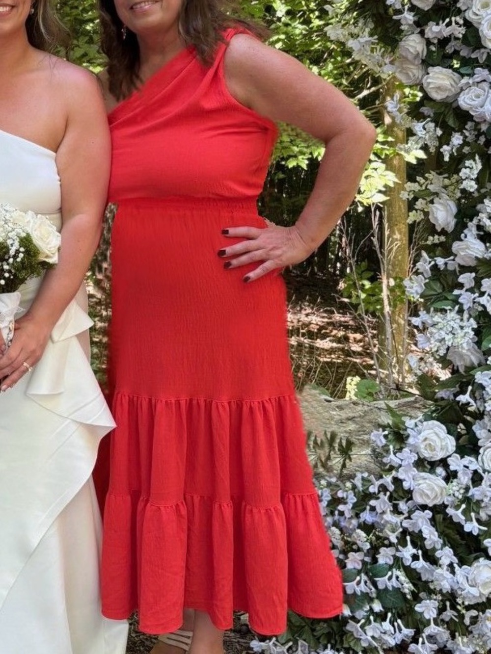 MAX STUDIO SZ LARGE ORANGE ONE SHOULDER TIERED MIDI DRESS